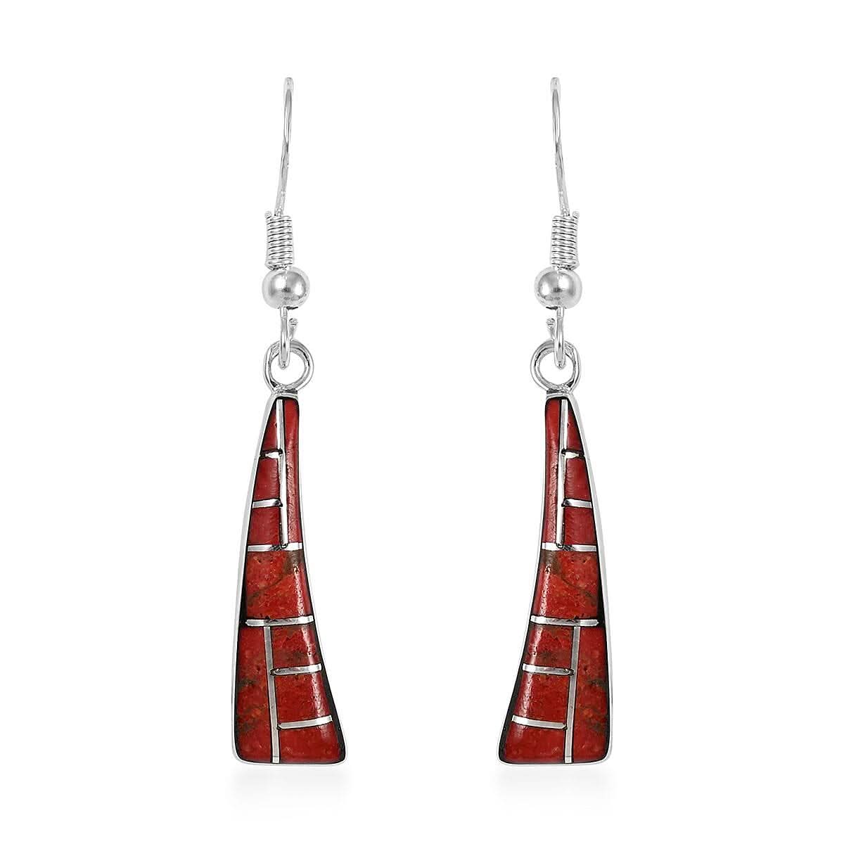 Santa Fe Style Coral Dangle Earrings in Sterling Silver