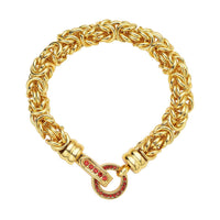 Red Austrian Crystal Byzantine Link Bracelet in ION Plated YG Stainless Steel (7.50 In)