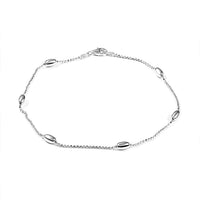 Italian Sterling Silver 3.85mm Diamond Cut Oval Station Beaded Anklet (10 in) 2.90 Grams