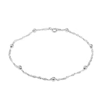 Italian Sterling Silver 4mm Station Oval Moon Cut Bead Anklet (10 in) 2.70 Grams