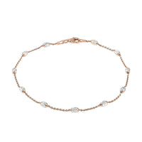 Italian 14K Rose Gold Over Sterling Silver 3.2mm Station Oval Moon Cut Bead Anklet (10 in) 2.30 Grams