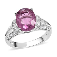 Pink Fluorite and White Zircon Ring in Sterling Silver (Size 5.0) 4.75 ctw