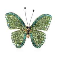 Green, Black and Green Magic Color Austrian Crystal Butterfly Brooch in Goldtone