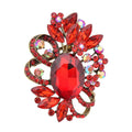 Red Austrian Crystal and Red Glass Floral Brooch in Goldtone - Sticky add to cart bar