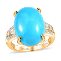 ILIANA 18K Yellow Gold AAA American Natural Sleeping Beauty Turquoise and G-H I1 Diamond Ring (Size 10.0) 4.75 Grams 10.40 ctw