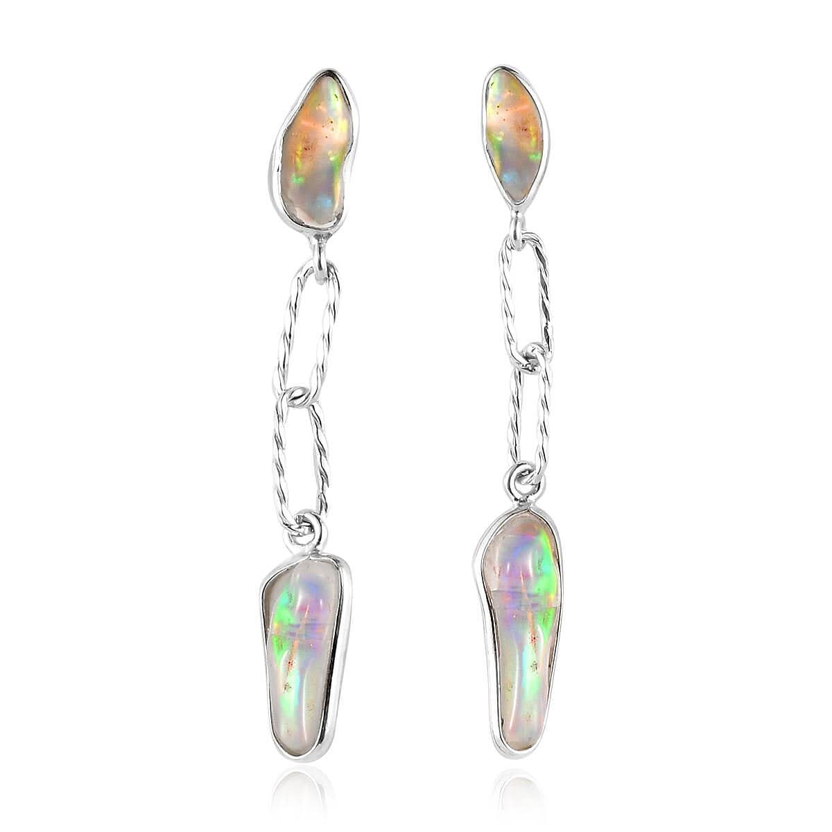 Artisan Crafted Rough Cut Ethiopian Welo Opal Earrings in Sterling Silver 5.50 ctw