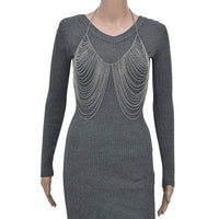 Layered Design Body Chain 28 Inches in Silvertone