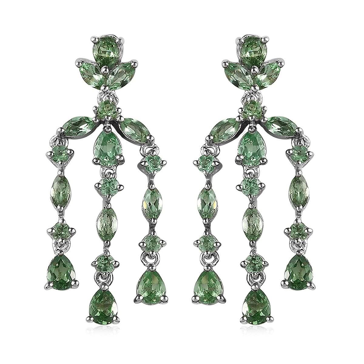 Merelani Mint Garnet Chandelier Earrings in Platinum Over Sterling Silver 2.90 ctw