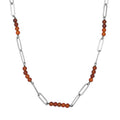 Ratnapura Hessonite Garnet Beaded and Paper Clip Chain Necklace 20 Inches in Stainless Steel 29.00 ctw - Sticky add to cart bar