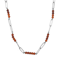 Ratnapura Hessonite Garnet Beaded and Paper Clip Chain Necklace 20 Inches in Stainless Steel 29.00 ctw