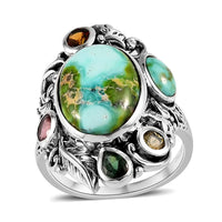 Artisan Crafted Natural Sonoran Gold Turquoise, Multi-Tourmaline Ring in Sterling Silver (Size 10.0) 6.00 ctw