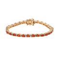 Doorbuster Mexican Cherry Fire Opal and Natural White Zircon Tennis Bracelet in Vermeil Yellow Gold Over Sterling Silver (6.50 In) 10.50 Grams 3.90 ctw - Sticky add to cart bar