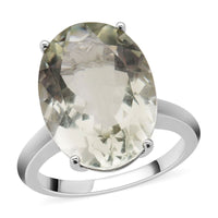 Montezuma Prasiolite Solitaire Ring in Rhodium Over Sterling Silver (Size 9.0) 10.90 ctw