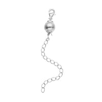 Rhodium Over Sterling Silver 8mm Stripe Ball Buckle with 2 Inches Extension Chain with Lobster Lock