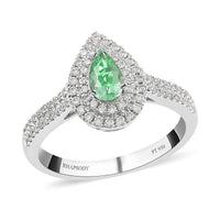 Certified & Appraised RHAPSODY 950 Platinum AAAA Paraiba Tourmaline and E-F VS Diamond Double Halo Ring 7 Grams 1.00 ctw