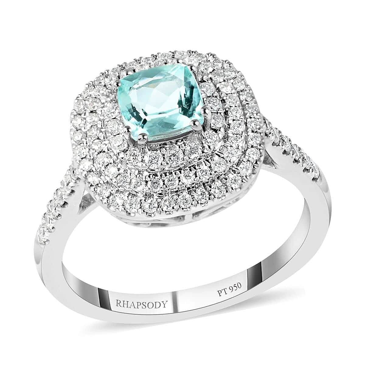 Certified & Appraised Rhapsody 950 Platinum AAAA Paraiba Tourmaline and E-F VS Diamond Double Halo Ring (Size 6.0) 6.80 Grams 1.35 ctw