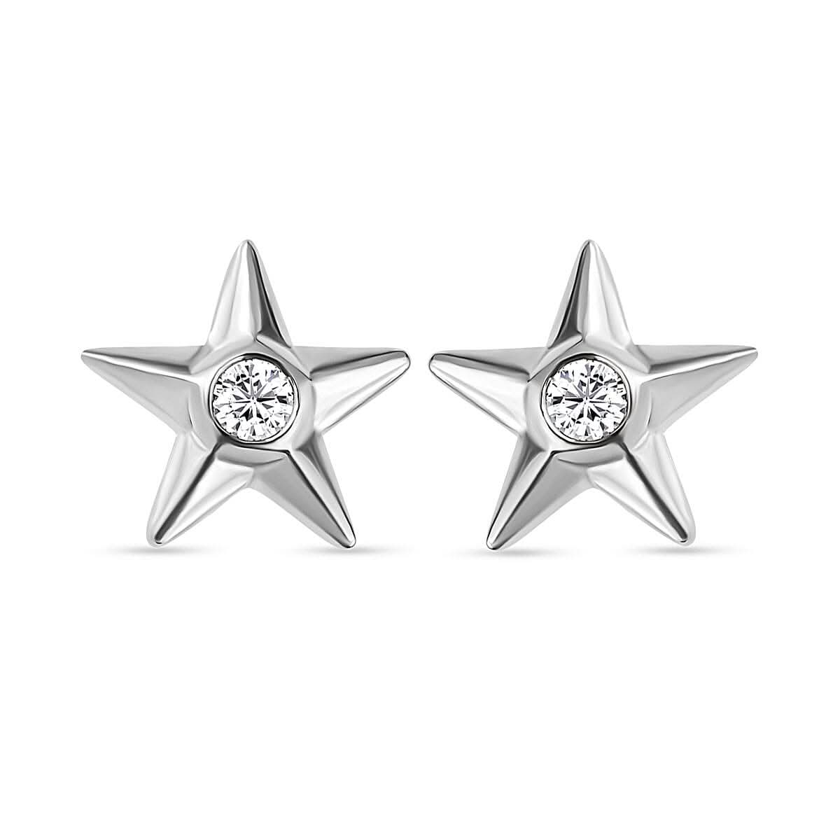 Moissanite Star Earrings in Platinum Over Sterling Silver 0.20 ctw