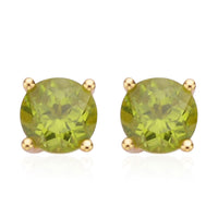 Premium Peridot Solitaire Stud Earrings in Vermeil Yellow Gold Over Sterling Silver 1.90 ctw