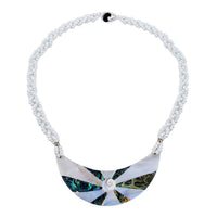 White Seed Beaded, Moon Shell Multi Strand Necklace 22 Inches