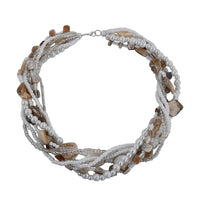 White Seed Beaded with Shell Multi Strand Necklace 20 Inches