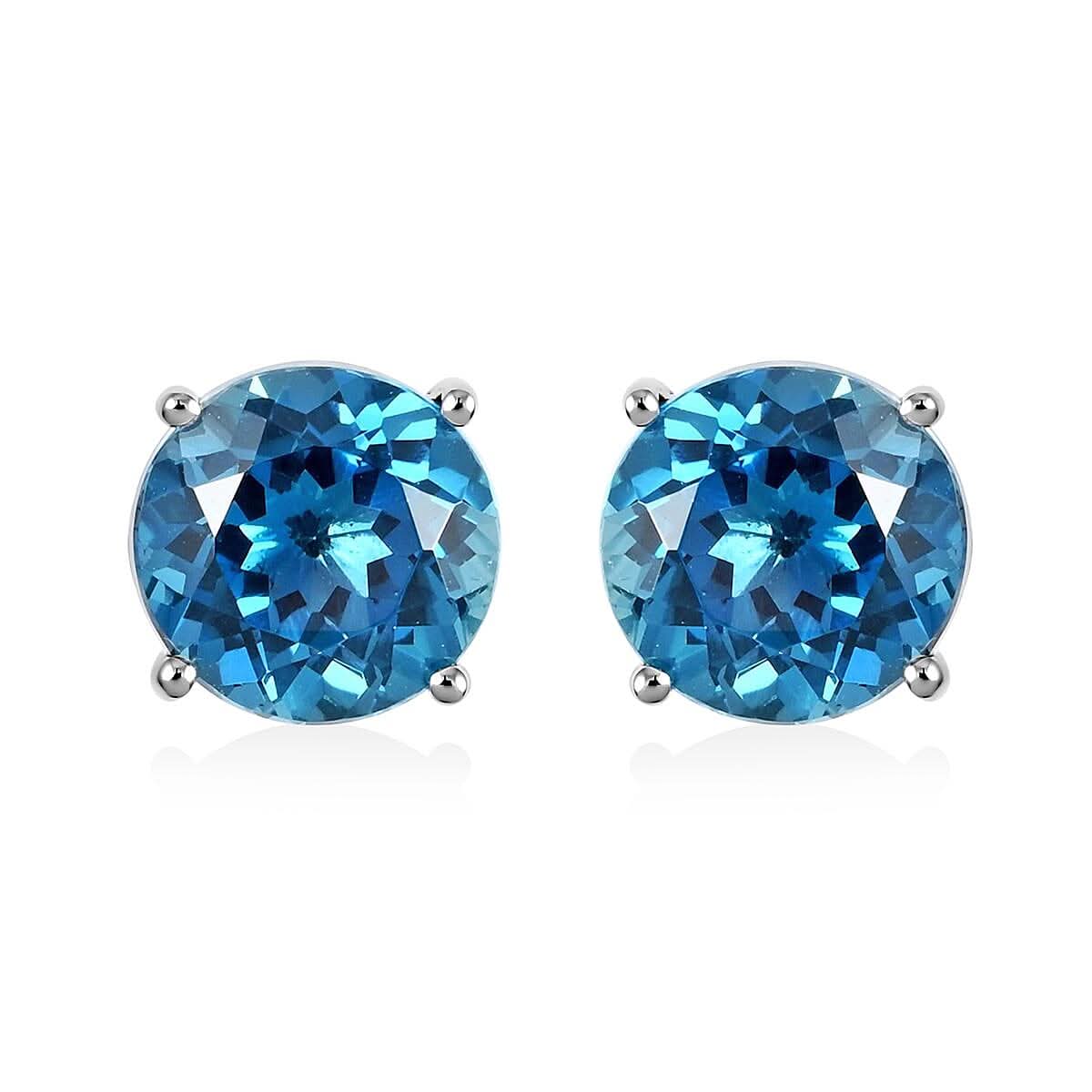 Luxoro 10K White Gold AAA London Blue Topaz Stud Earrings 4.75 ctw