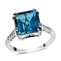Certified & Appraised Luxoro AAA London Blue Topaz and G-H I1 Diamond 6.15 ctw Ring in 10K White Gold - Sticky add to cart bar