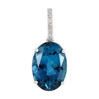 Luxoro 10K White Gold AAA London Blue Topaz and G-H I1 Diamond Solitaire Pendant 7.15 ctw