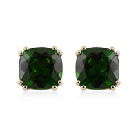 Certified & Appraised Luxoro AAA Chrome Diopside 3.15 ctw Solitaire Stud Earrings in 10K Yellow Gold