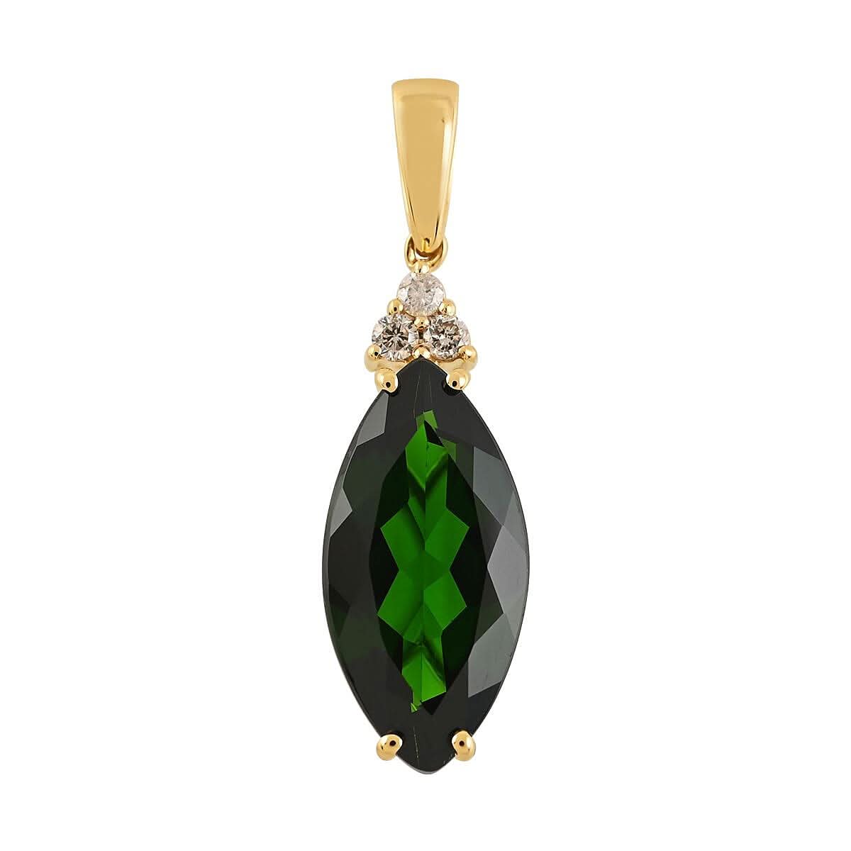 Certified Luxoro 14K Yellow Gold AAA Chrome Diopside and G-H I1 Diamond Accent Pendant without Chain 4.00 ctw