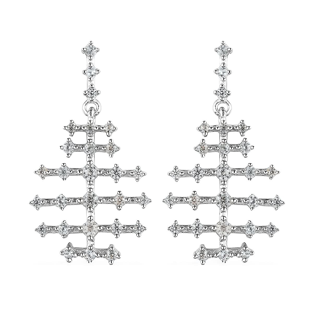 Doorbuster White Zircon Fish Bone Earrings in Platinum Over Sterling Silver 1.15 ctw