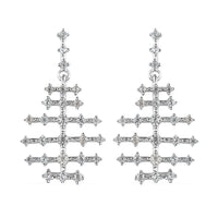 Doorbuster White Zircon Fish Bone Earrings in Platinum Over Sterling Silver 1.15 ctw