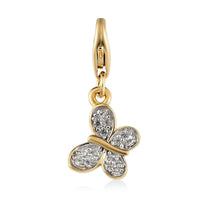 Charmes D'Joy Natural White Zircon Butterfly Charm in Vermeil Yellow Gold Over Sterling Silver 0.15 ctw