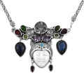 BALI GODDESS Carved Bone and Multi Gemstone Necklace 22 Inches in Sterling Silver 39.20 Grams 26.10 ctw - Sticky add to cart bar