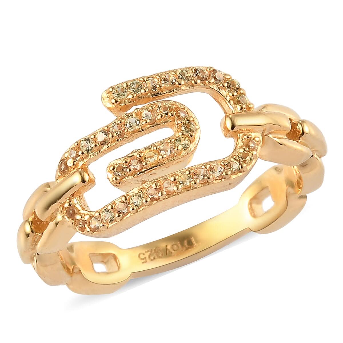 Yellow Sapphire Paper Clip Ring in Vermeil YG Over Sterling Silver (Size 6.0) 0.25 ctw