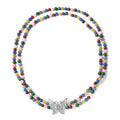 Green Jade 5-7mm Beaded Double Row Butterfly Necklace 20 Inches in Rhodium Over Sterling Silver 7.50 Grams 290.50 ctw - Sticky add to cart bar