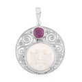 Sajen Silver Carved Bone and Ilakaka Hot Pink Sapphire (FF) Pendant in Sterling Silver 1.40 ctw - Sticky add to cart bar