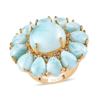 Larimar and Natural White Zircon Cocktail Ring in Vermeil Yellow Gold Over Sterling Silver 7.15 Grams 26.15 ctw