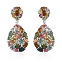 Multi-Tourmaline Dangling Earrings in Platinum Over Sterling Silver 6.40 ctw