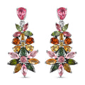 Multi-Tourmaline Floral Dangle Earrings in Platinum Over Sterling Silver 5.25 ctw - Sticky add to cart bar
