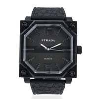 STRADA Japanese Movement Octagonal Dial Sports Watch with Black Silicone Strap