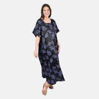 TAMSY Purple Leaf Print Square Neck Kaftan - One Size Fits Most