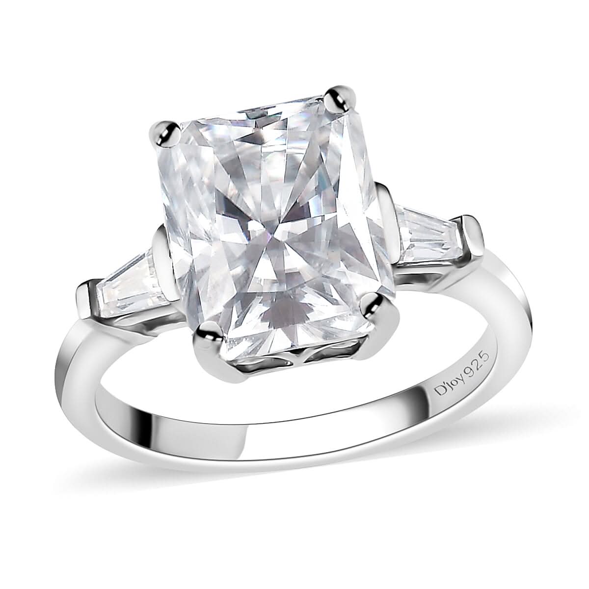 Radiant Cut Moissanite VS-EF 3 Stone Ring in Platinum Over Sterling Silver (Size 10.0) 3.50 ctw