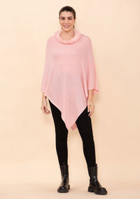 TAMSY Black 100% Pashmina Wool fur Poncho (One Size Fits Most, 28"x28")