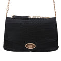 ROYAL SIAMESE Black Croc Embossed Faux Leather Mini Handbag with Detachable Chain Shoulder Strap - Sticky add to cart bar