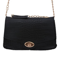 ROYAL SIAMESE Black Croc Embossed Faux Leather Mini Handbag with Detachable Chain Shoulder Strap