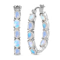 Premium Rainbow Moonstone, Diamond Accent Inside Out Hoop Earrings in Platinum Over Sterling Silver, Birthday Gifts For Her 8.25 ctw - Sticky add to cart bar