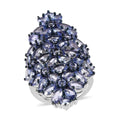 Tanzanite Floral Ring in Rhodium and Platinum Over Sterling Silver 9.80 Grams 8.15 ctw - Sticky add to cart bar