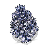 Tanzanite Floral Ring in Rhodium and Platinum Over Sterling Silver 9.80 Grams 8.15 ctw