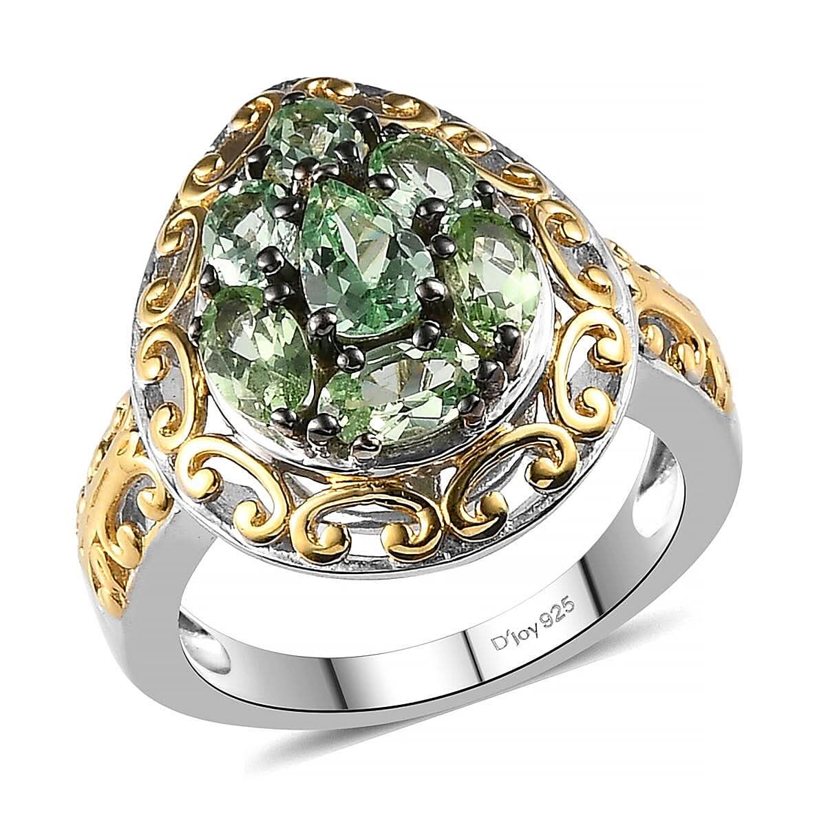 Merelani Mint Garnet Ring in Vermeil Yellow Gold and Platinum Over Sterling Silver 1.75 ctw