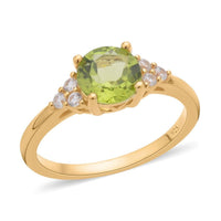 Premium Peridot and Natural White Zircon Ring in Vermeil Yellow Gold Over Sterling Silver 1.75 ctw